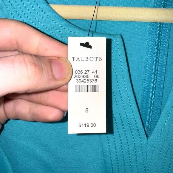 NWT Talbots Teal Blue L/S V-Neck Sun Dress Sz 8 - Picture 3 of 8